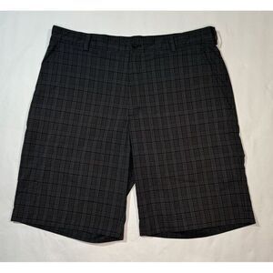 Nike‎ Shorts Mens 36 Gray Plaid Chino Golf  Flat Front Casual Bottoms Swoosh